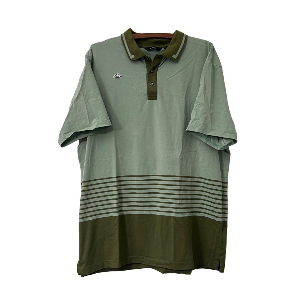 Radmor Green Striped Retro Collar Embroidered Short Sleeve Golf Polo Shirt XL